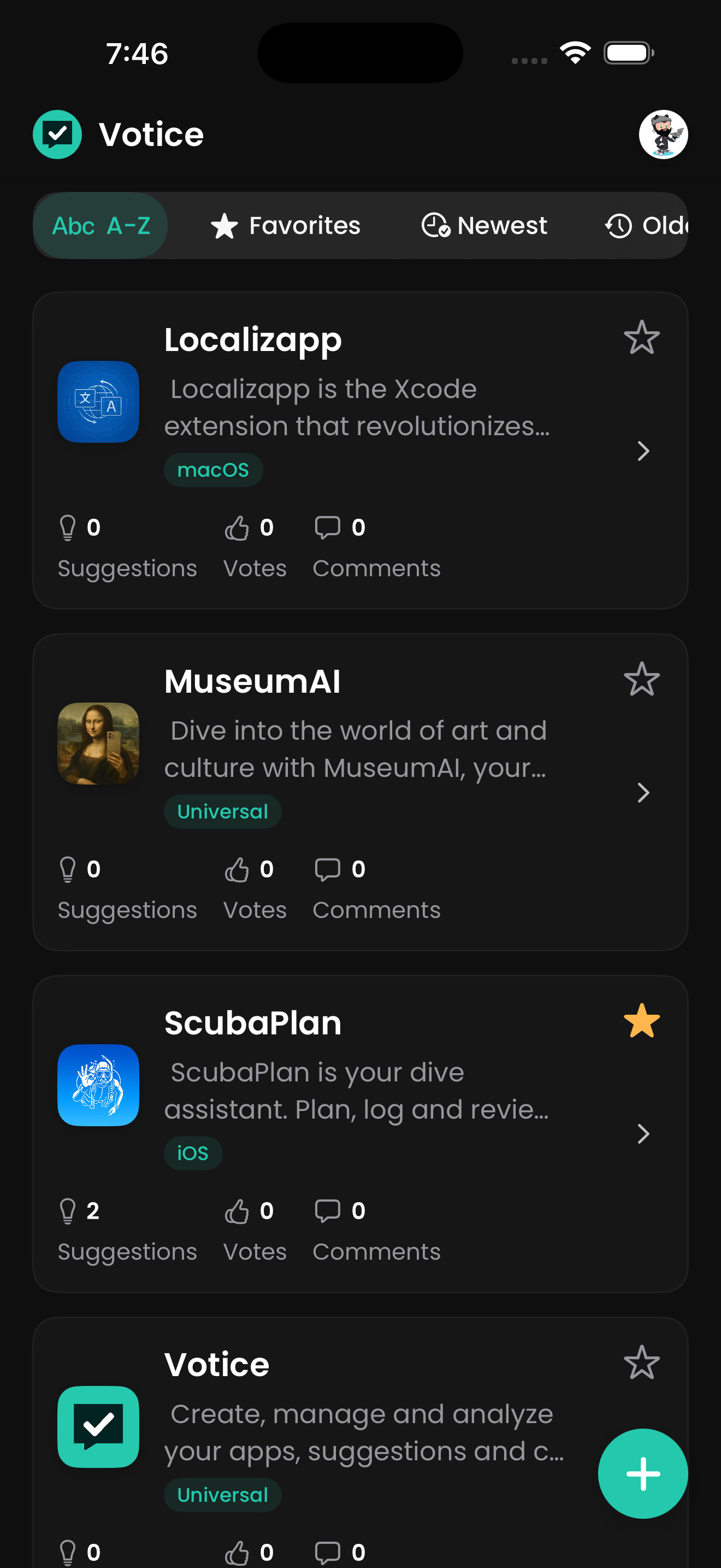 Votice iOS/iPadOS App Screenshot - Dark Mode